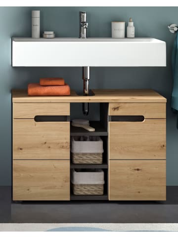 Inn.Furn Waschbeckenunterschrank Eiche, grau 80 cm mit Soft-Close