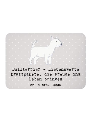 Mr. & Mrs. Panda Magnet Bullterrier Kraftpaket mit Spruch in Grau Pastell