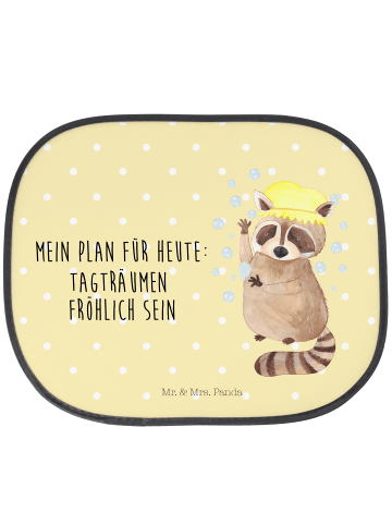 Mr. & Mrs. Panda Sonnenschutznetz Auto Waschbär mit Spruch in Gelb Pastell