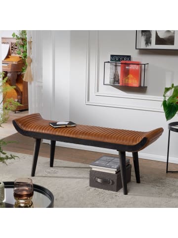 KADIMA DESIGN Sitzbank Echtleder / Massivholz Bank 125x51x38 cm Modern,
