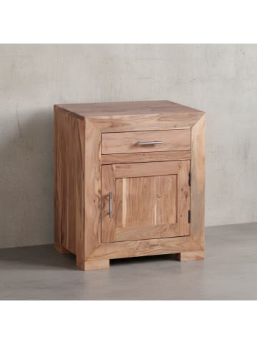 KADIMA DESIGN Nachtschrank aus Massivholz, Landhausstil, 60 cm, Schublade & Tür in Beige