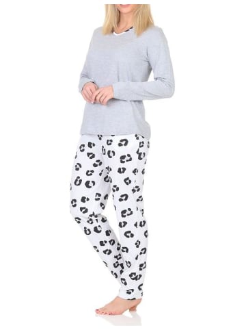 NORMANN Langarm Pyjama Schlafanzug Hose Tiermotiv - 84726 in grau