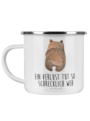 Mr. & Mrs. Panda Camping Emaille Tasse Bär Verlust mit Spruch in Weiß