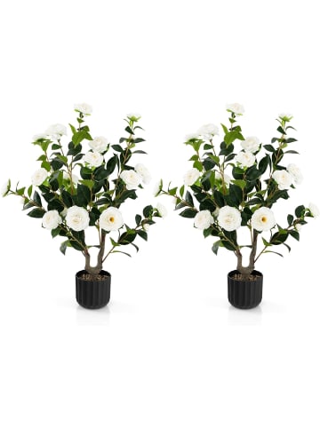 COSTWAY 2er Set Kamelienbaum mit 24 Blüten 95cm in Weiß