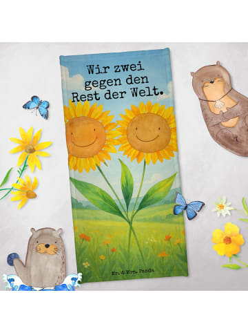 Mr. & Mrs. Panda Badehandtuch Blume Sonnenblume Design mit Spruch in Blattgrün