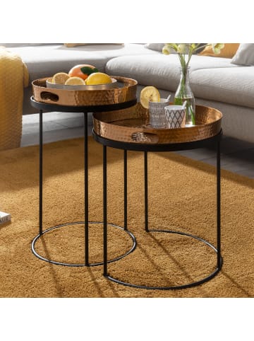 KADIMA DESIGN Beistelltisch 2er Set / Schwarz Metall Hammerschlag Satztisch in Gold