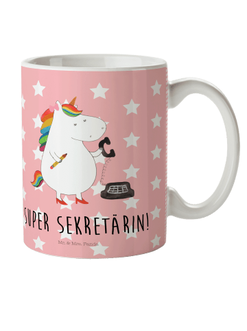 Mr. & Mrs. Panda Trinklernbecher Einhorn Sekretärin mit Spruch in Rot Pastell