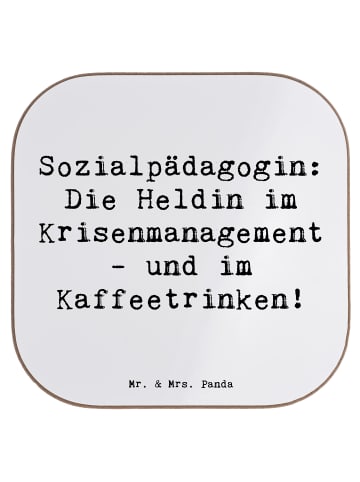 Mr. & Mrs. Panda Holzuntersetzer Spruch Sozialpädagogin mit Spruch in Weiß