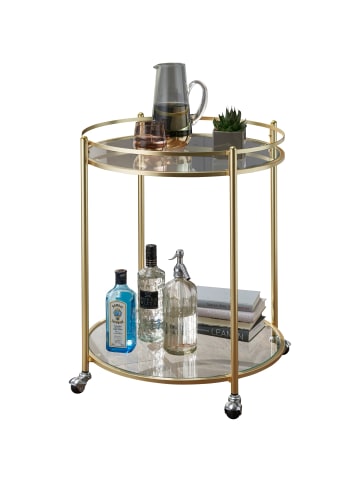 KADIMA DESIGN Servierwagen | Gold, ø57cm, Glas, Rollen