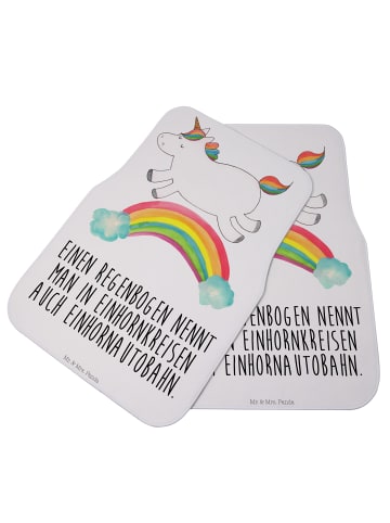 Mr. & Mrs. Panda Fahrer Autofußmatte Einhorn Regenbogen mit Spruch in Weiß