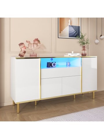 ABRIHOME Hochglanz Kommode Sideboard mit LED in Weiß - B150/T40/H80cm