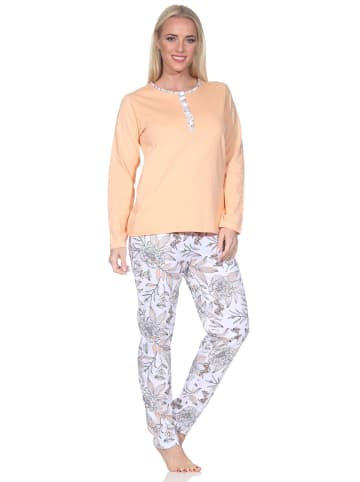 NORMANN Pyjama Schlafanzug langarm Hose floralem print in apricot