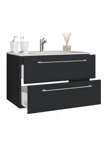 VCM  2-tlg. Waschplatz Waschtisch Badinos 2 Schublade in Schwarz