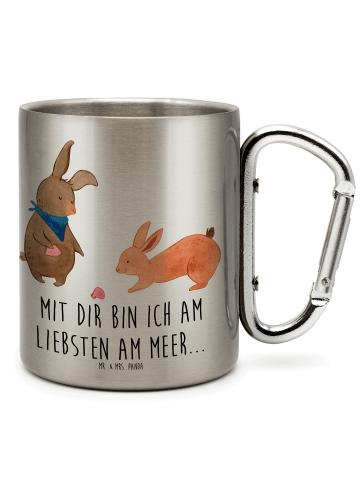 Mr. & Mrs. Panda Karabiner Tasse Hasen Muschel mit Spruch in Silber