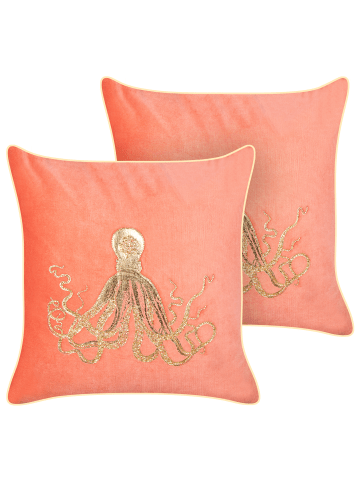 Beliani 2er-Set Dekokissen LAMINARIA in Rot/Gold