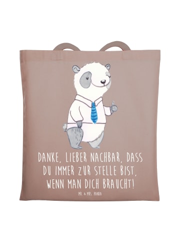 Mr. & Mrs. Panda Tote Bag Danke Nachbar mit Spruch in Braun Pastell