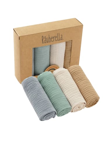 Räuberella Spucktücher 4er-Pack in Grau, Mint, Beige, Braun - 60 x 60 cm