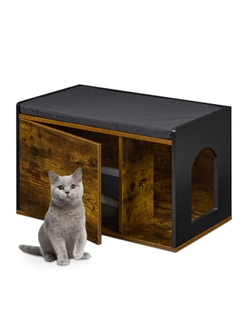 relaxdays Katzenkloschrank in Braun/ Schwarz - (B)75 x (H)45,5 x (T)43 cm