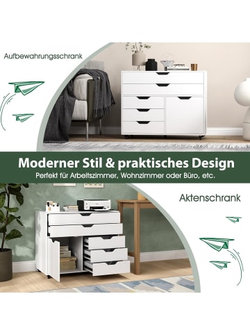 COSTWAY Rollcontainer mit 5 Schubladen 77,5 x 40 x 64 cm in Weiß