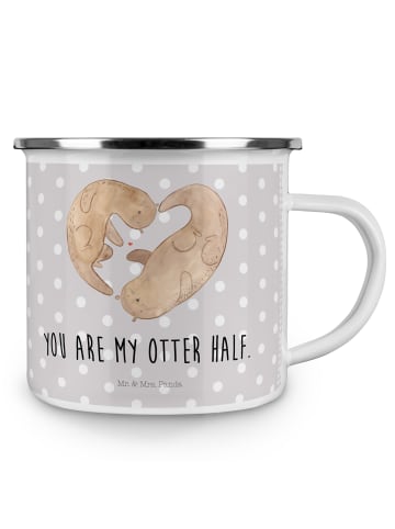 Mr. & Mrs. Panda Emaille Tasse Otter Herz mit Spruch in Grau Pastell