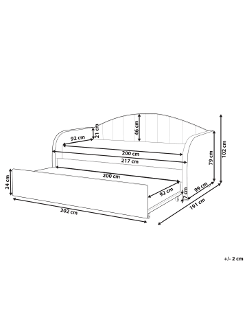 Beliani Tagesbett EYBURIE in Grau - (W) 99 x (H) 102 x (L) 217 cm