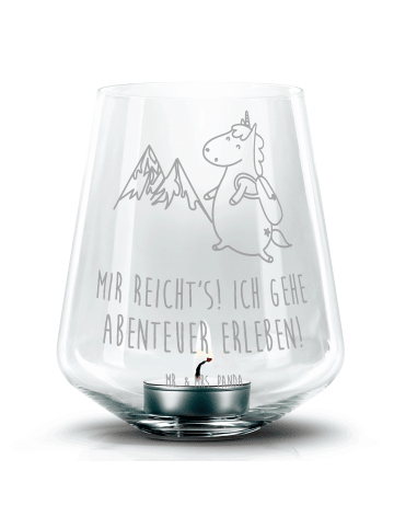 Mr. & Mrs. Panda Glas Teelichthalter Einhorn Bergsteiger mit Spruch in Transparent