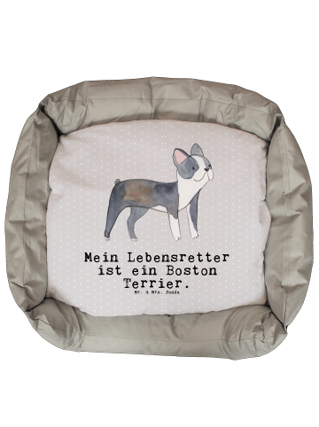 Mr. & Mrs. Panda Hundekorb Boston Terrier Lebensretter mit Spruch in Grau Pastell
