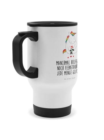 Mr. & Mrs. Panda Thermobecher Einhorn Traurig mit Spruch in Weiß