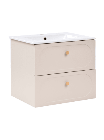 Beliani 2-tlg Badezimmerschrank mit Waschbecken TARUMIR in Beige/Gold