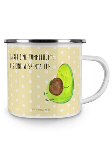 Mr. & Mrs. Panda Camping Emaille Tasse Avocado Pfeifen mit Spruch in Gelb Pastell