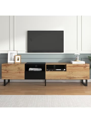 ABRIHOME Moderner TV-Schrank in Holz-Schwarz – 190cm mit Stauraum und robusten Füßen