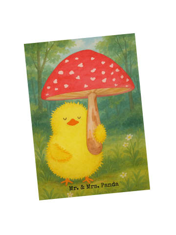 Mr. & Mrs. Panda Postkarte Küken Fliegenpilz Design ohne Spruch in Weiß