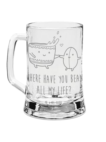 Mr. & Mrs. Panda Gravur Bierkrug Kaffee Bohne mit Spruch in Transparent