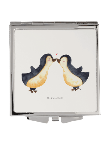 Mr. & Mrs. Panda Handtaschenspiegel quadratisch Pinguin Liebe oh... in Weiß
