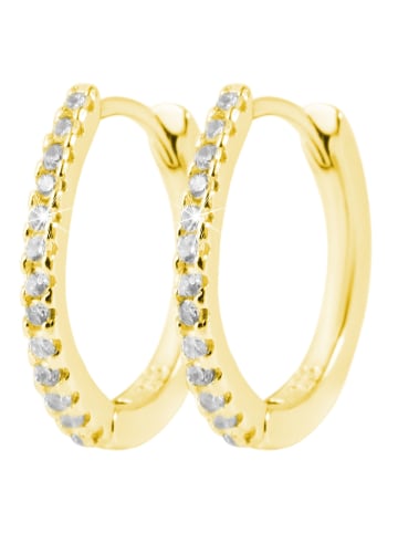 Adeliás Damen Ohrringe – Klappcreole aus 925 Silber mit Zirkonia in gold