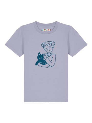 wat? Apparel T-Shirt Mädchen und Katze in Lavender