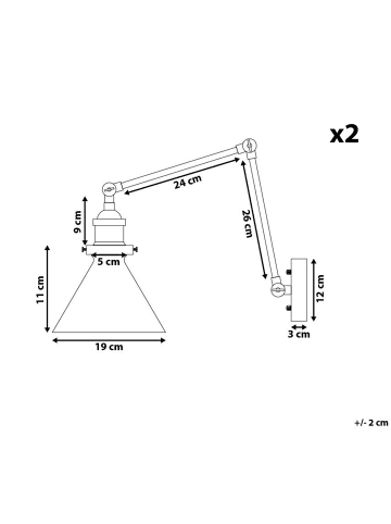 Beliani 2er-Set Wandleuchten NARVA in Schwarz/Messing