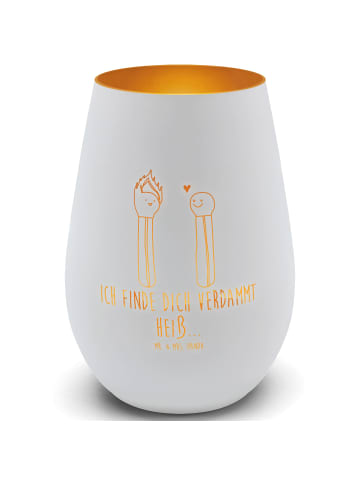 Mr. & Mrs. Panda Windlicht Streichhölzer mit Spruch in Weiß