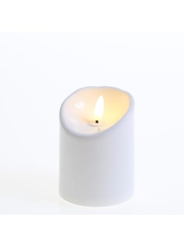 MARELIDA LED Kerze für Außen 3D Flamme flackernd D: 7,5cm H: 10cm in weiß