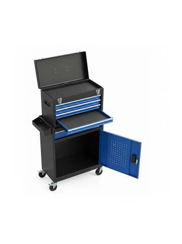 relaxdays Werkstattwagen in Schwarz/Blau - (B)59,5 x (H)104 x (T)28 cm