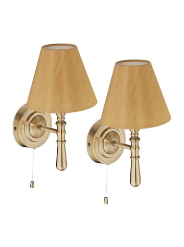 relaxdays 2 x Wandlampe in Messing/Braun