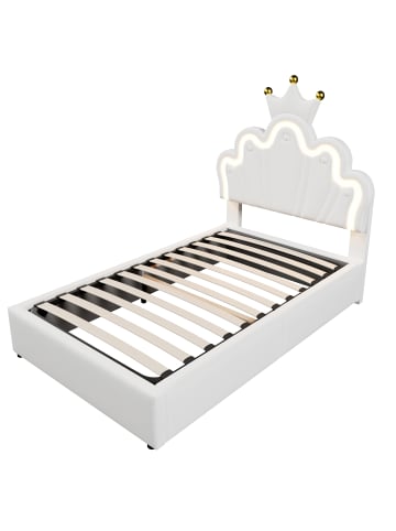 ABRIHOME 90 x 200 cm Einzelbetten Polsterbett mit LED, Verstellbares Kopfteil, Weiß