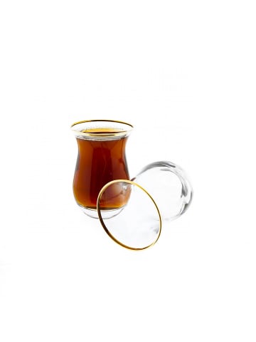 Pasabahce 3 Teiliges Teegläser Set transparent mit Goldumrandung in Schwarz
