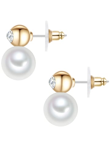 Lulu & Jane Perlen-Ohrhänger Messing Glaskristall Muschelkernperle in gelbgold