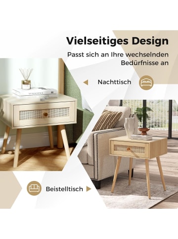 COSTWAY 2er Set Nachttisch Rattan in Beige