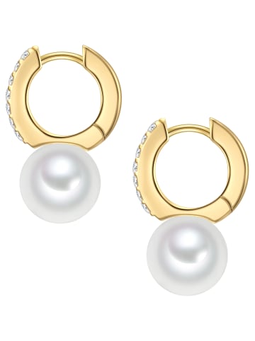 Rafaela Donata Creolen aus Sterling Silber mit Zirkonia und Muschelkernperle in gelbgold