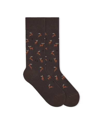 von Jungfeld Gemusterte Weihnachtssocken Festive Icons in Reindeer Chestnut Brown