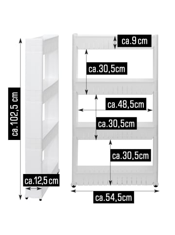 eyepower Nischenregal auf Rollen Toro mit 4 Ablagen in Weiß