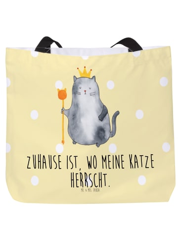 Mr. & Mrs. Panda Tote Bag Katze König mit Spruch in Gelb Pastell