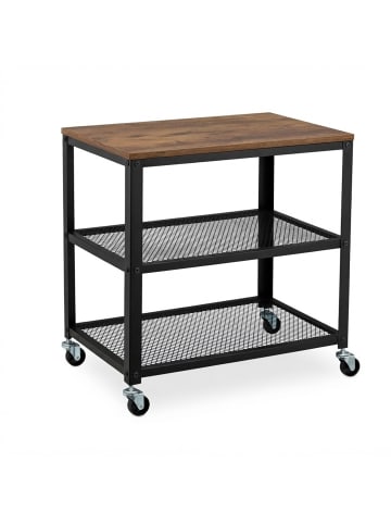 relaxdays Rollwagen in Schwarz/ Braun - (B)60 x (H)61 x (T)40 cm